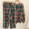 Christmas Green Plaid Long Sleeve Women's Dress and Pajama Set - Comfortable, Loose-Fitting Home Wear for Autumn