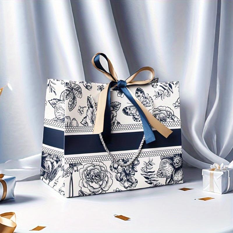 10 Pack Vintage Floral Gift Bags with Ribbon, Assorted Sizes, Paper Party Favor Bags for Birthday, Christmas, New Year, Wedding, Bridal Shower