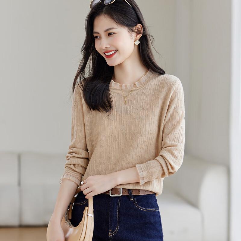 

Srcr Women s Lace Jacquard Wool Blend Knit Top L