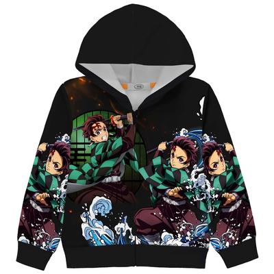 Dzieci Chłopcy Anime Kreskówka Kamado Tanjirou Długi Rękaw Zamek Błyskawiczny Z Kapturem Kurtka Płaszcz