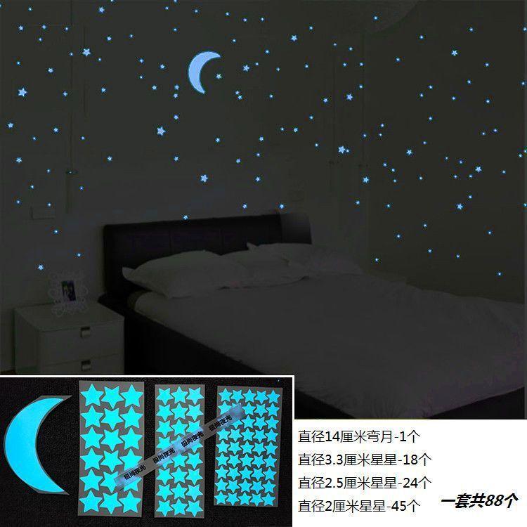 Dorm Room Glow In The Dark Wall Stickers Star Moon Ceiling Decals Bedroom Decor