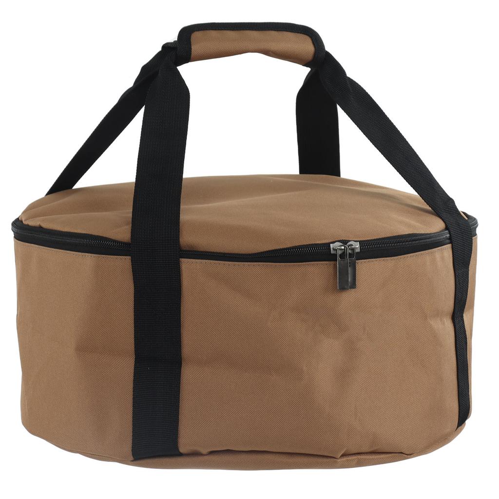 Outdoor Cookware Storage Bag Khaki Portable Camping Cooker Tableware Organizer with Handle Straps for Picnics Large Size