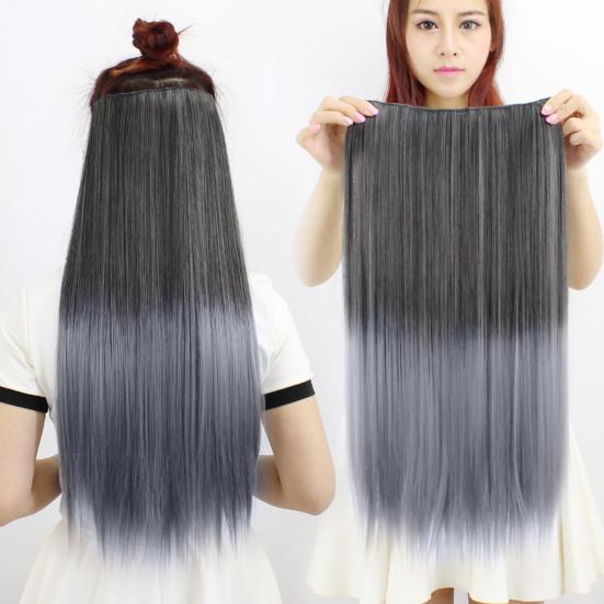 Extensie de păr cu culoare degradată, lung și drept, din fibră sintetică, păr fals, fără urme, moale, netedă, 23,6 inci, perucă de sârmă pentru temperatură înaltă.
