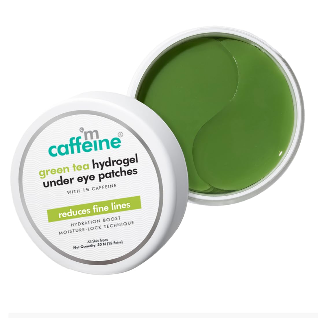 mCaffeine Green Tea Hydrogel Under Eye Patches for Fine Lines & Puffiness | 15 Pairs Cooling Eye Mask for Hydration