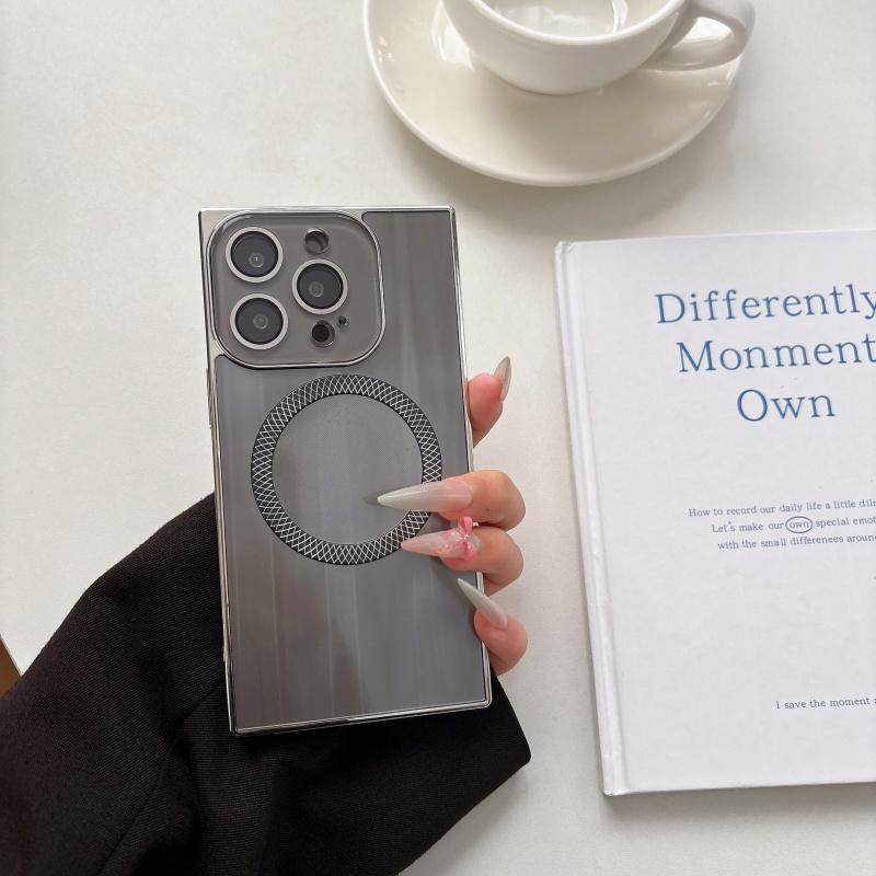 2025 Square CD texture electroplated magnetic phone Case with lens film, suitable for iPhone 16 Pro Max 15 14 13 Pro full anti-drop protective Cover