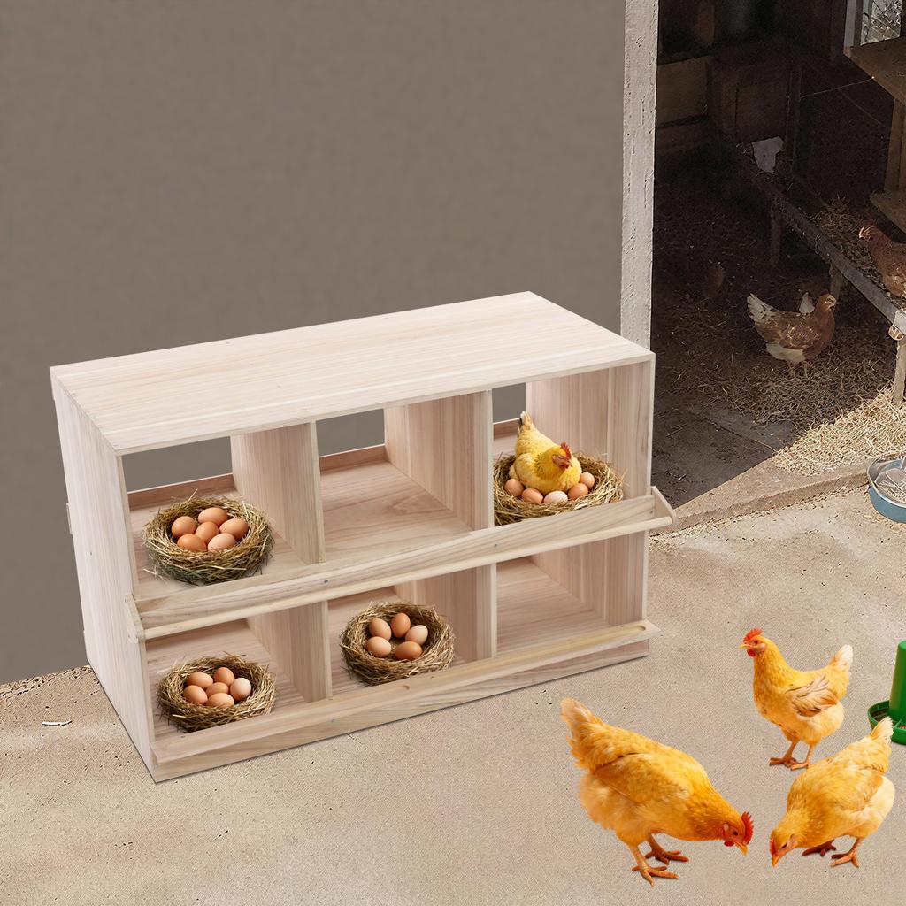 Wooden Chicken Laying Box, 6 Compartment 2-Tier Floorstanding with Egg Slot for Home/Breeding Farm