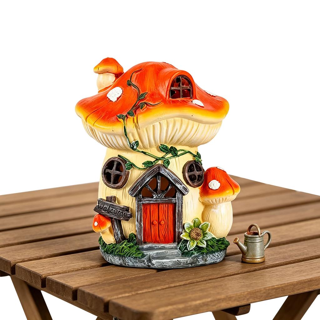 Solar Powered Mushroom House Statue Light IP54 Waterproof Garden Decor Ornament Lawn Decorative Light for Mom/Girlfriend