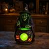 Figuritas Decorativas Detalladas Bruja de Halloween Caldero Lámpara, Adorno de Estatua de Resina, Luz de Mesa Única Espeluznante para Decoración de Escritorio