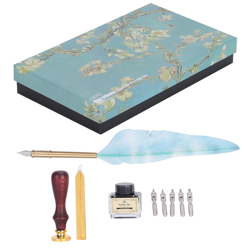 Feather Pen Dip Art Calligraphy Retro Vintage Quill Gift Box Kit with Lacquer Stamp Tool
