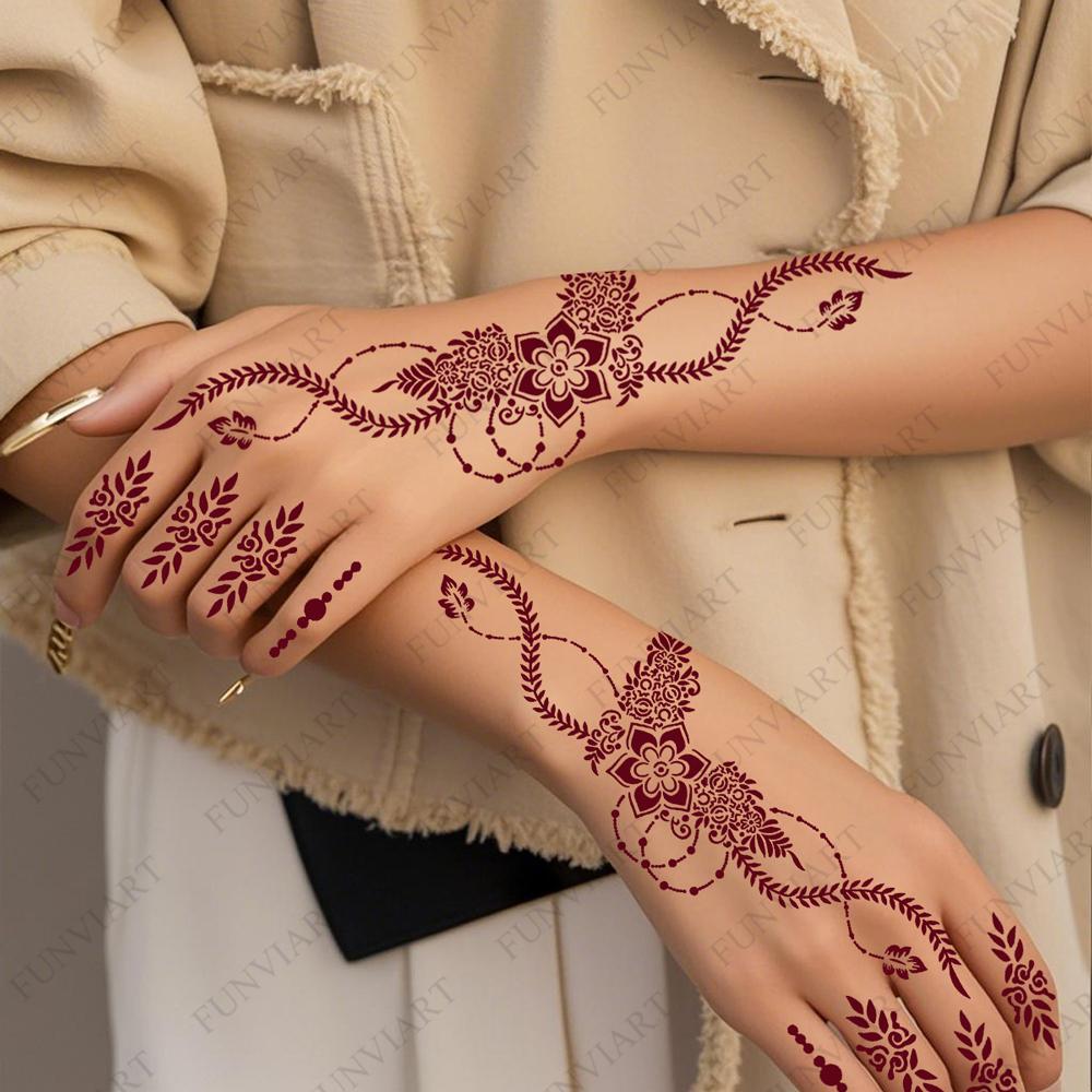 Hollow Tattoo Stencil Hand Painted Indian Henna Body Painting Tattoo Template Tattoo Stencil Stickers Festival Makeup Tool