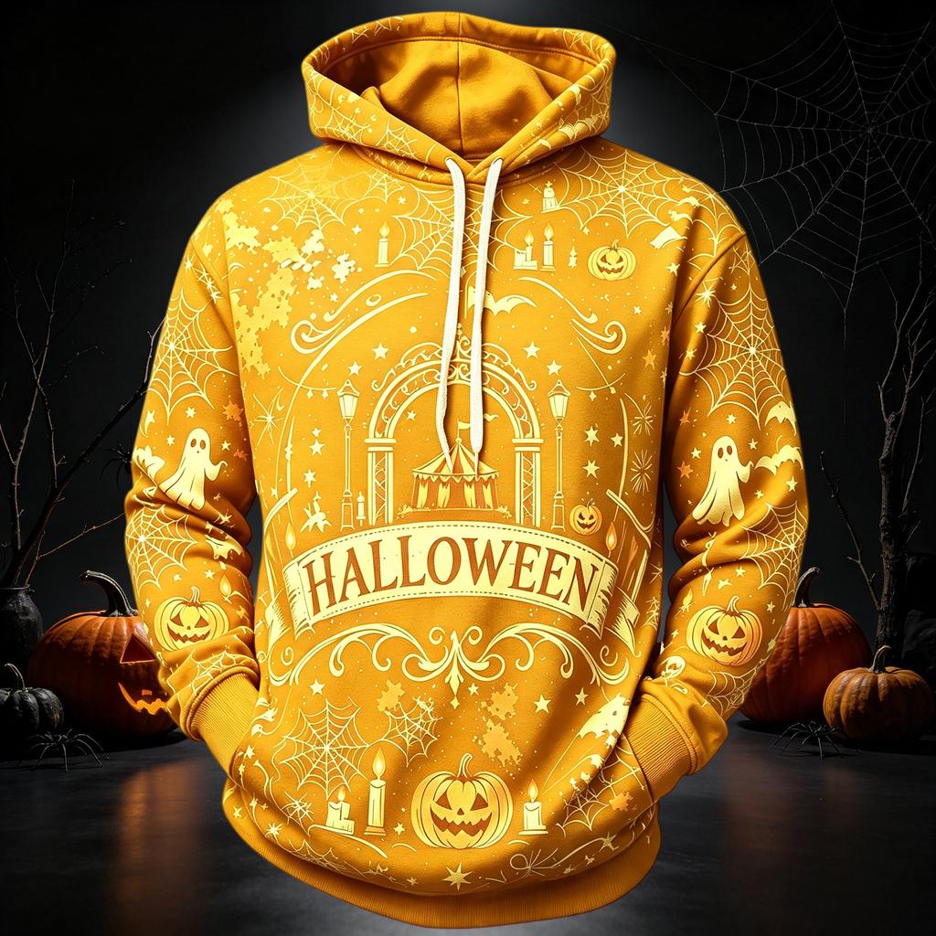 Men's Casual Long Sleeve Hoodie with Halloween Print for Everyday Wear