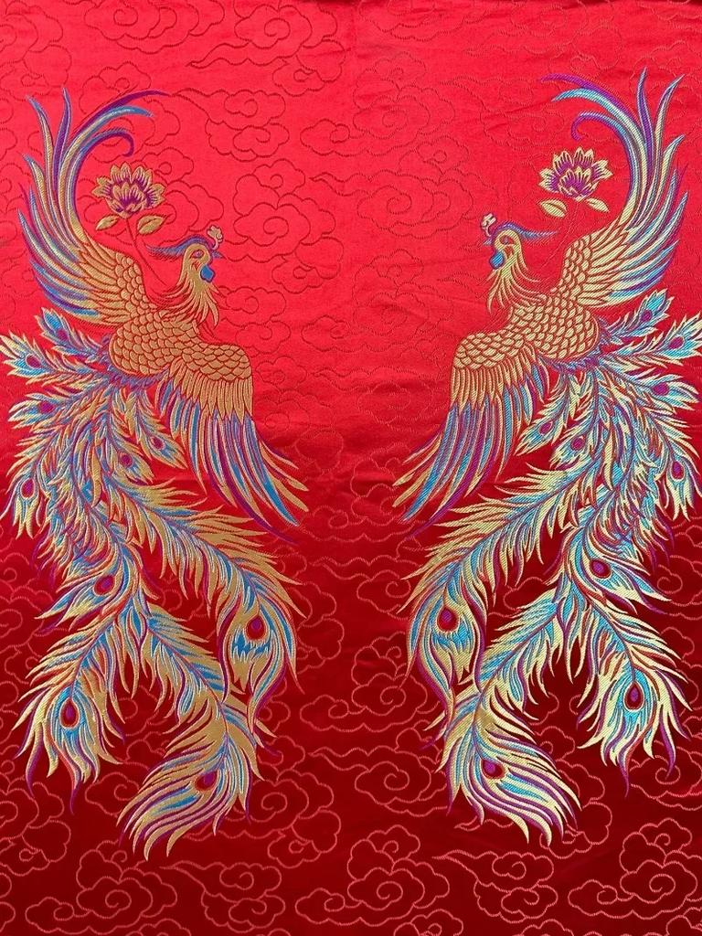100x150cm Phoenix Tibetan Satin Imitation Brocade Fabric DIY Cheongsam Dress Fabric Double Phoenix Butterfly Dress Fabric