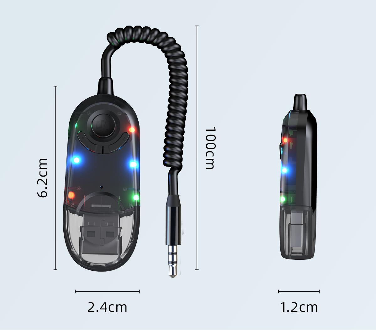 

Автомобильный Bluetooth 5.3 USB AUX передатчик приемник с RGB подсветкой Hands-free автомобильный беспроводной комплект 3,5 мм разъем аудио поддержка TF карта