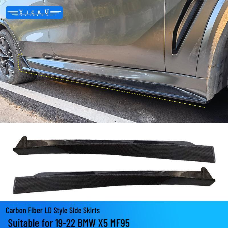 BMW X5M F95 Carbon Fiber Body Kit: Front Lip Splitter, Rear Lip, Side Skirts, Wind Deflectors, Tail Wing with Lights.