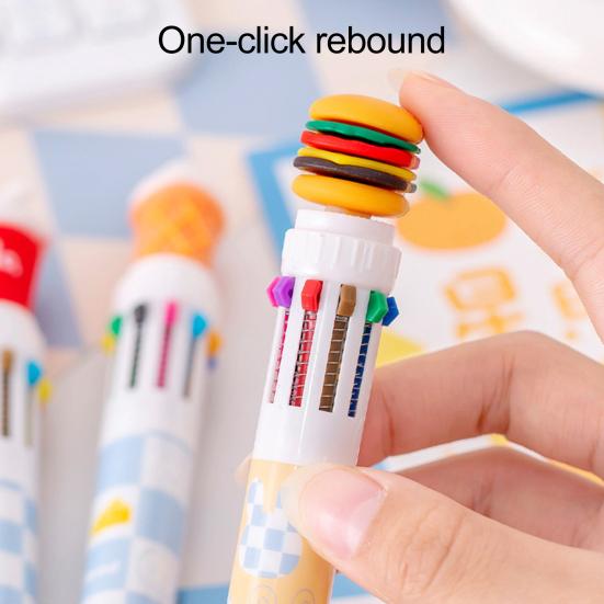 Fast Food Themed 10-Color Ballpoint Pen French Fries Burger Topper Designs Multi-Color Writing Tool for Journaling And Notes