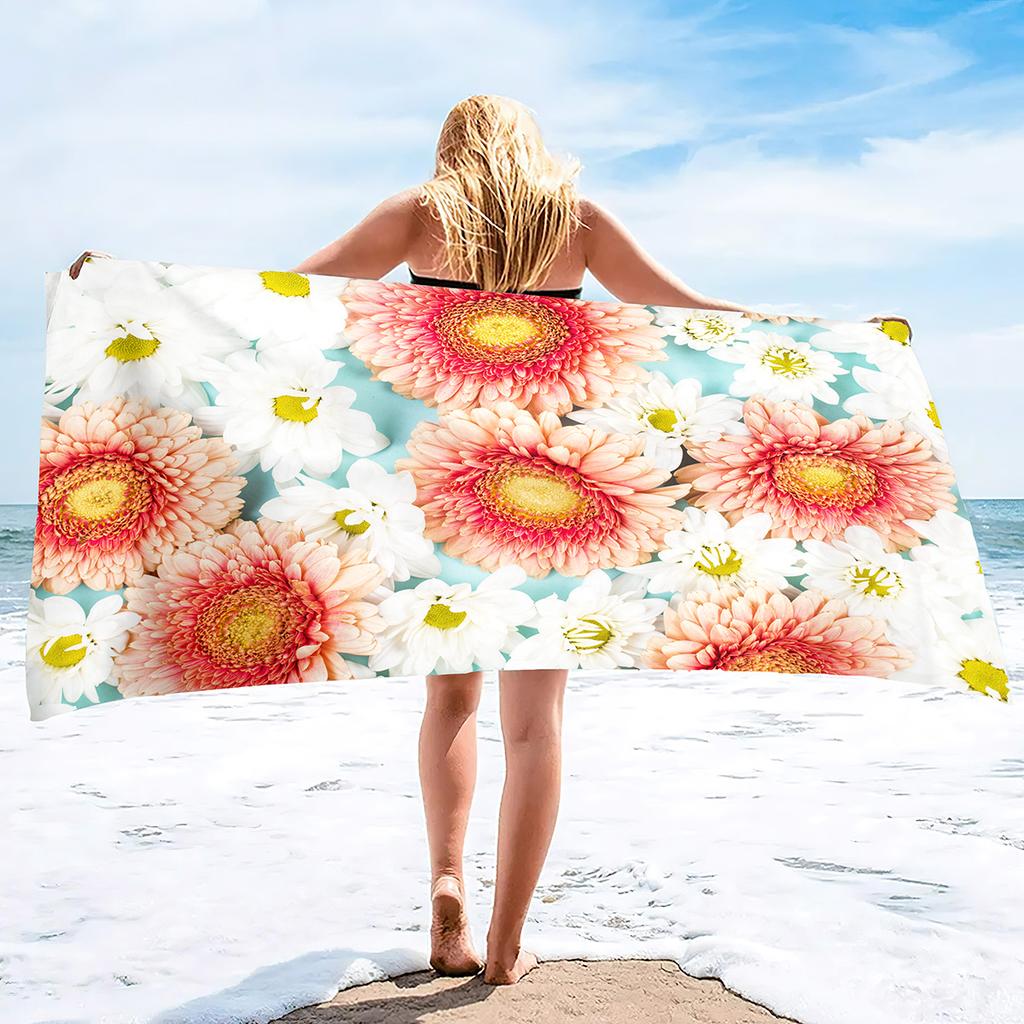 Bath Towel Boho Style Flower,Oversized Sand Proof Blanket Swimming Floral Flowers Bath Pool Towel for Travel Camping Yoga Sport