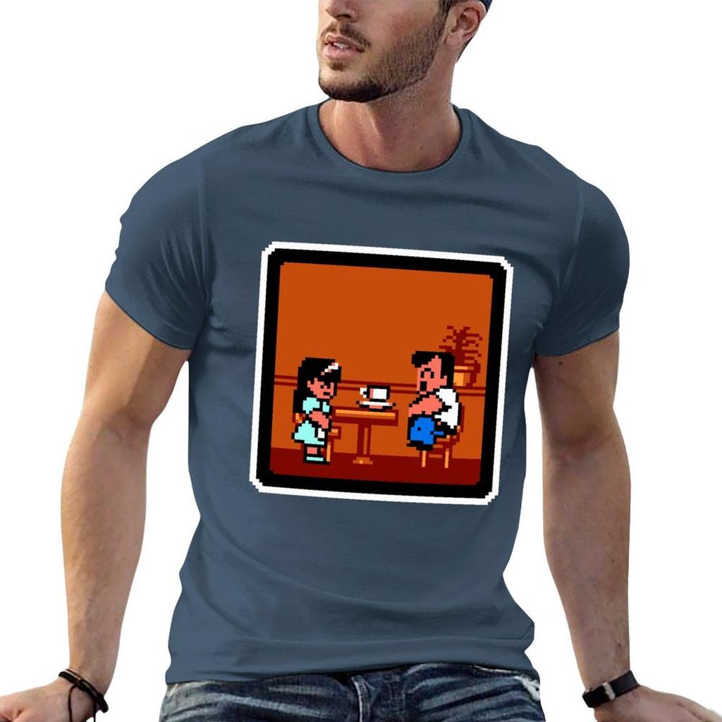 Classic Alex At The Restaurant Pixel Tshirt Active Sports Short Sleeve Cotton Shirt