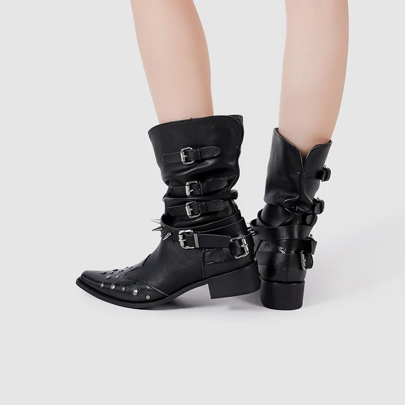 Embroidered pointed western cowboy boots women's spring and summer new thick heel versatile knight boots sleeve short boots