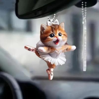 Ozdoba na vánoční stromeček Kreslený přívěsek pro kočku se šňůrkou Snadné zavěšení Dekorativní akrylové příslušenství k zavěšení zpětného zrcátka