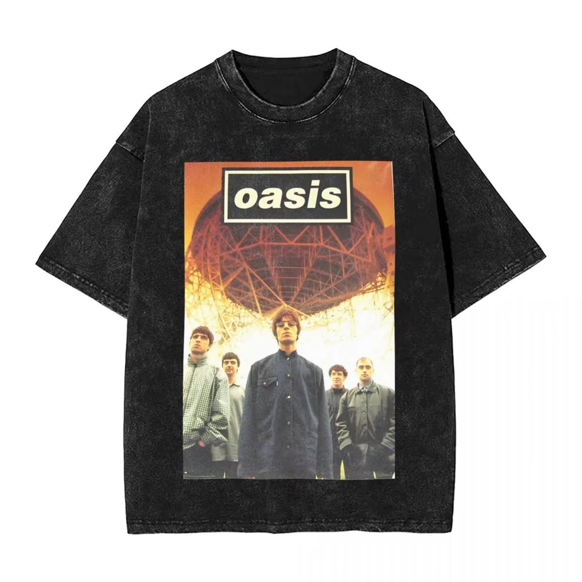 

Men OASIS Live Tour Vintage Oversized Washed T-Shirts Summer Cotton Short Sleeve Definitely Maybe Rock Band Albums Streetwear Tees L