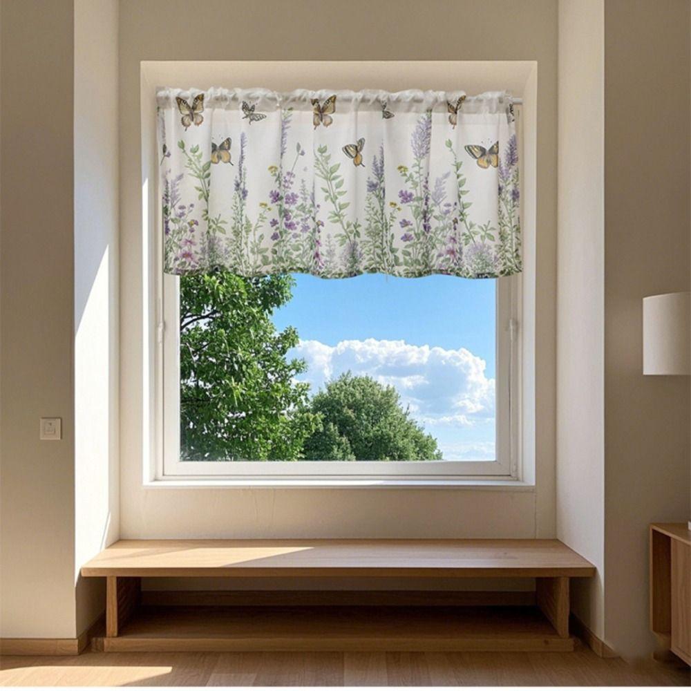 Butterfly Lavender Print Cabinet Window Decor Partition Voile Curtain  for Living Room Bedroom