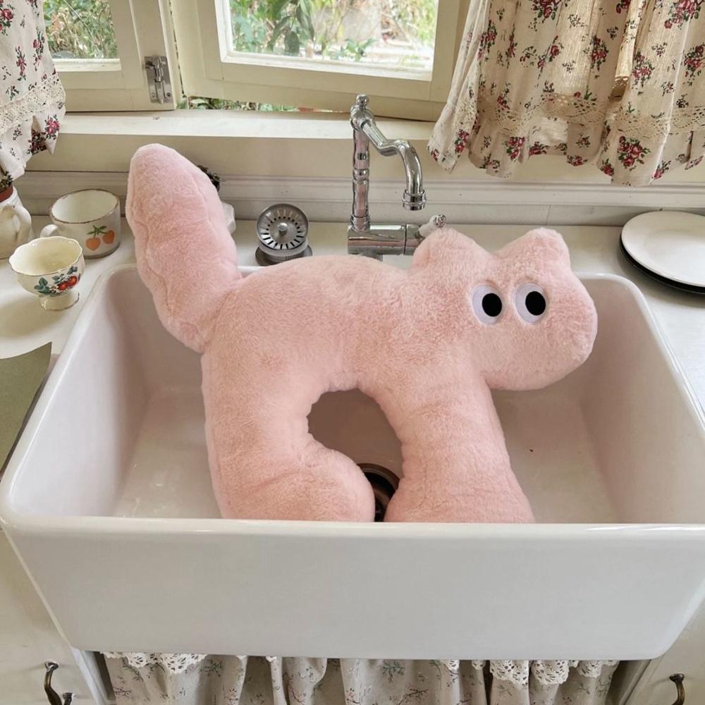 

45СМ Креативная Милая Кошка Подушка-Игрушка Плюшевая U-образная Подушка Подушка для Спины Декоративный Элемент для Дивана Кресла Супер Мягкая Кукла День Рождения розовый