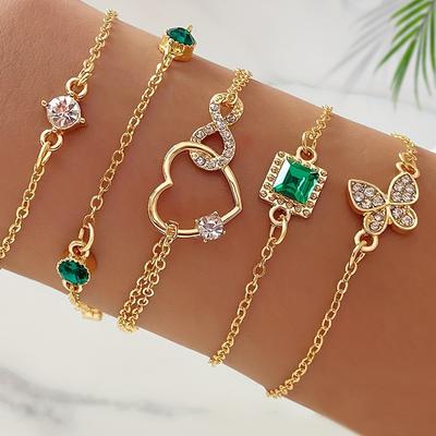 5-teiliges Armbandset im Vintage-Stil mit funkelnden Strasssteinen - Unendlichkeits- und geometrische Designs, perfekt für Freizeitkleidung oder zum Verschenken