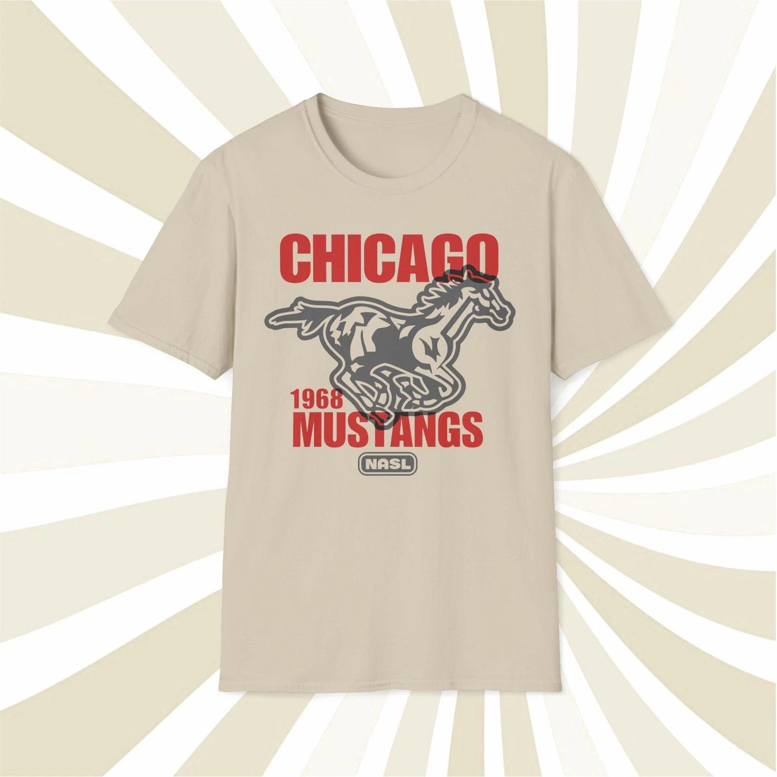 Men s and Women s T-shirts Chicago Mustangs 1968 NASL Vintage Offset Printed Soccer T-Shirt XXL