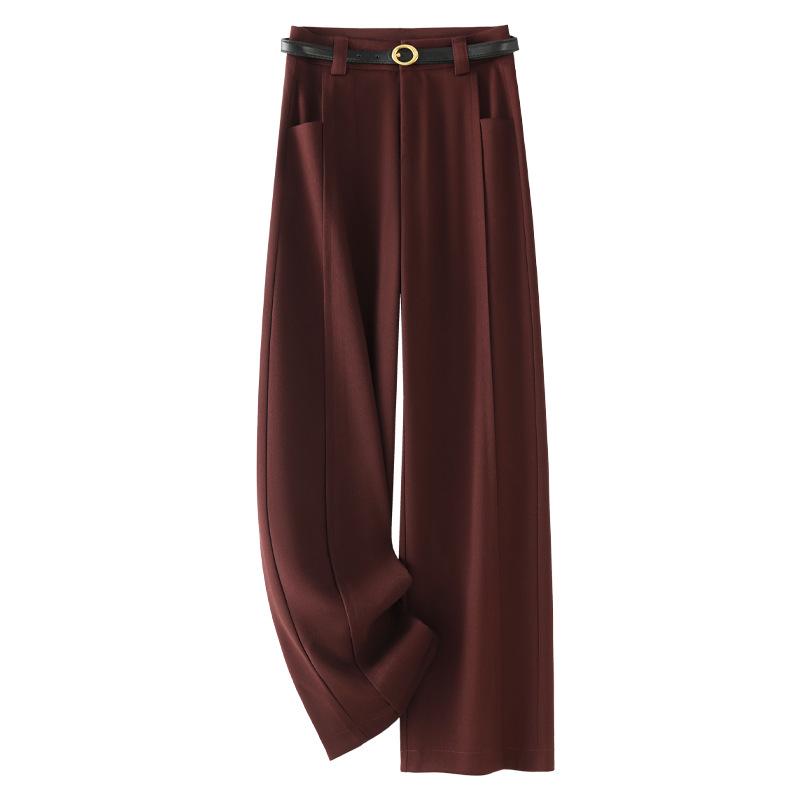 Women's 2025 Spring High-Waist Red Wide-Leg Drapey Pants