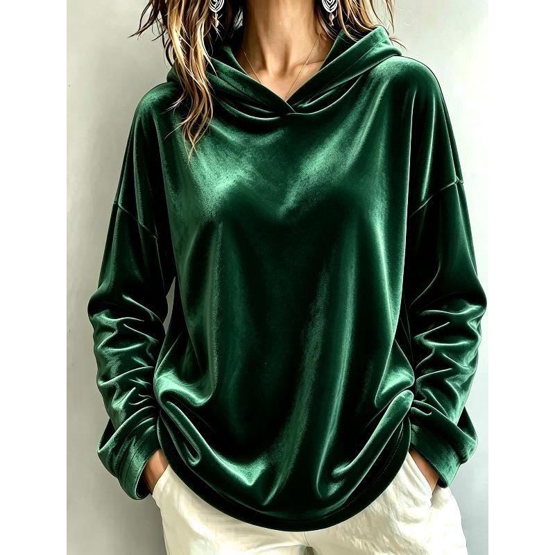 New Autumn and Winter Women's Long Sleeved Gold Velvet Solid Color Hooded Casual Hoodie Loose Top