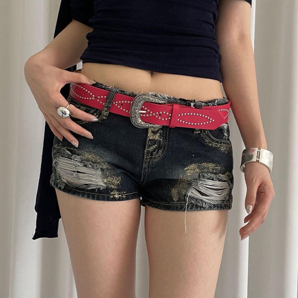 Vintage Wide Leather Waistband Metal Buckle Punk Style Belt Fashion Women Rivet Belt  Men