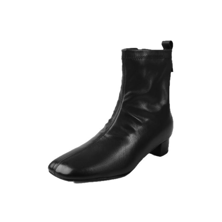 Winter thin boots women's 2025 new square head thick heel suede short boots versatile high heel Internet celebrity thin bare boots