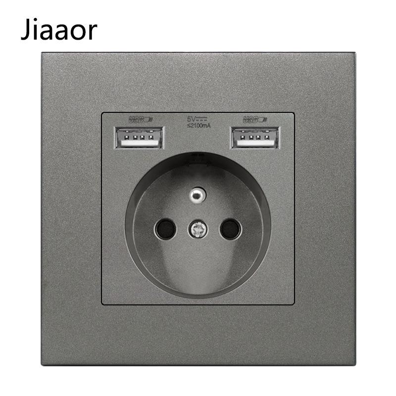 16A Grau Französische Doppel-Gang-Schalter- & Steckdosenleiste mit USB+Typ C, Unterputzmontage, Typ 86