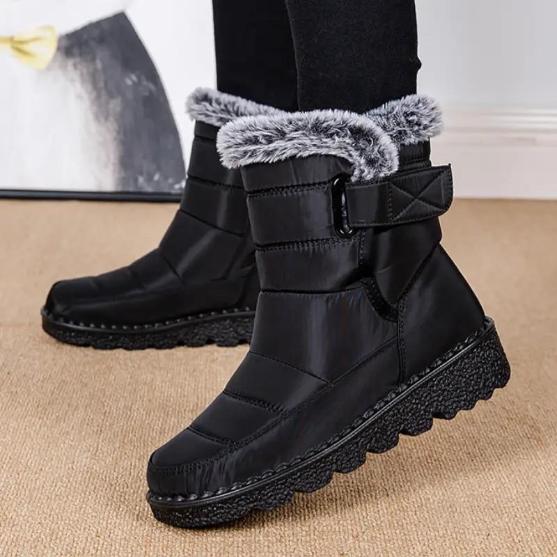 Fashion Waterproof Winter Boots for Women 2025 New Faux Fur Long Plush Snow Boots Woman Platform Ankle Booties Warm Cotton Padded Shoes