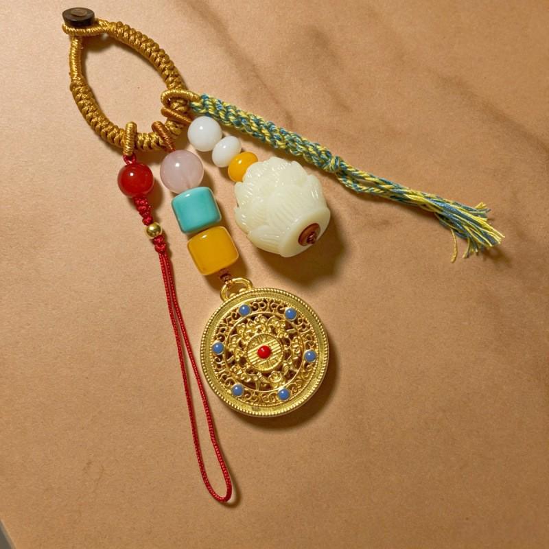 Luxury Metal Gourd Cinnabar Pendant Keychain Ornament