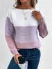 Autumn and winter crew neck splicing versatile striped sweater women's lazy style top loose large size pullover knitted sweater