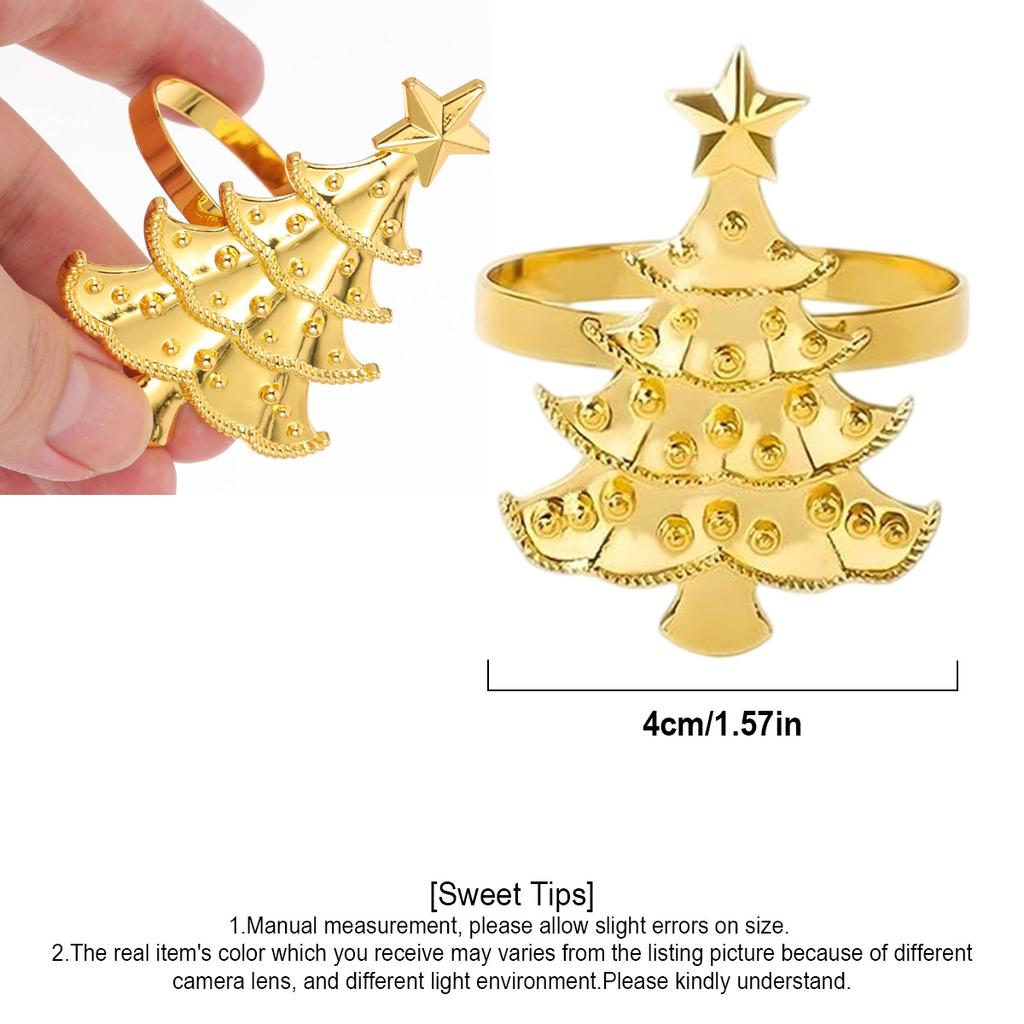 D5 Napkin 6PCS Rings Set for Christmas Winter Wedding, Gold Christmas Tree Metal Home Table Decorations, for Kitchen Banquet