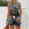 European and American Halloween sleeveless vest shorts set summer casual loungewear fashionable simple women's suit