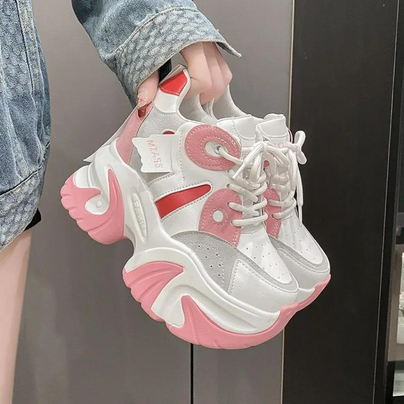 Fashion Women Platform Sneaker Breathable Mesh Shoes 2025 New Spring Chunky Sneakers Wedges Hidden Heels Hollow Leisure Shoes for Woman