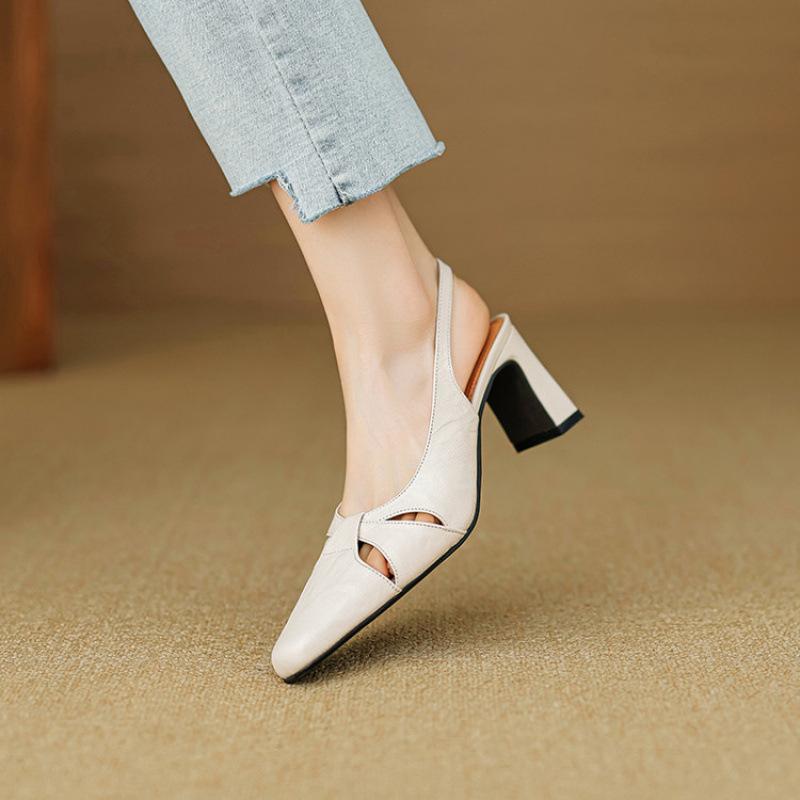 New Bag Head Sandals Women's One-pedal Empty Sandals Summer Thick Heel Women's Sandals Medium Heel Large Size Shoes Square Head Comfortable