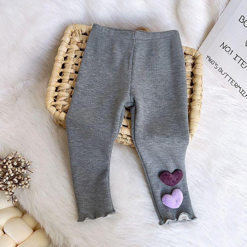 Girls' Fall/Winter Fleece-Lined Outerwear Pants Stylish Heart-Patterned Slim-Fit Fleece Leggings Children's Clothing