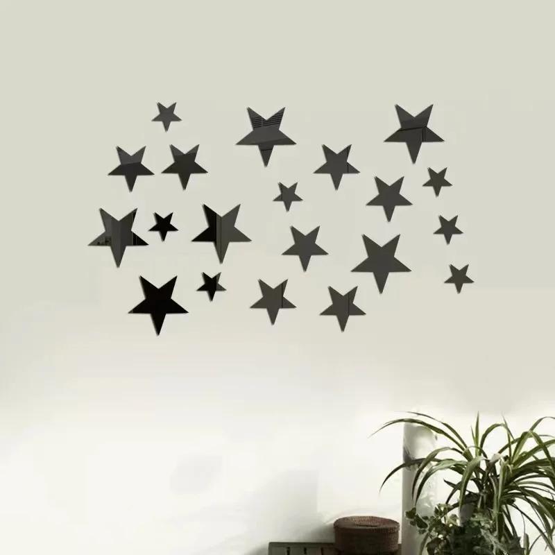 20/42pcs Star Mirror Wall Sticker DIY Acrylic Decal Waterproof Self-adhesive Wallpaper Bedroom Children Room Home Decoration