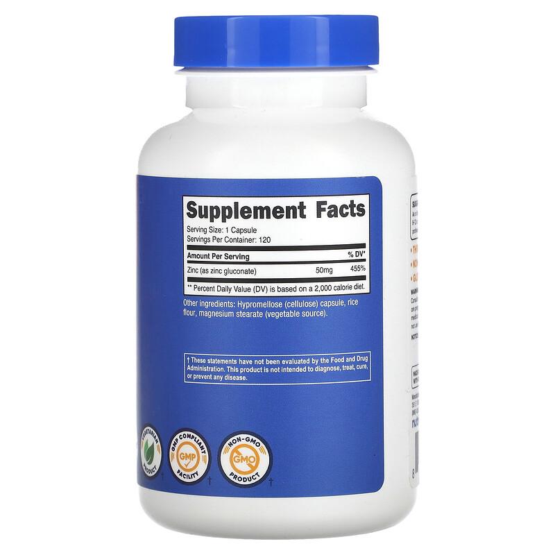 Zinc Gluconate, 50 Mg, 120 Capsules