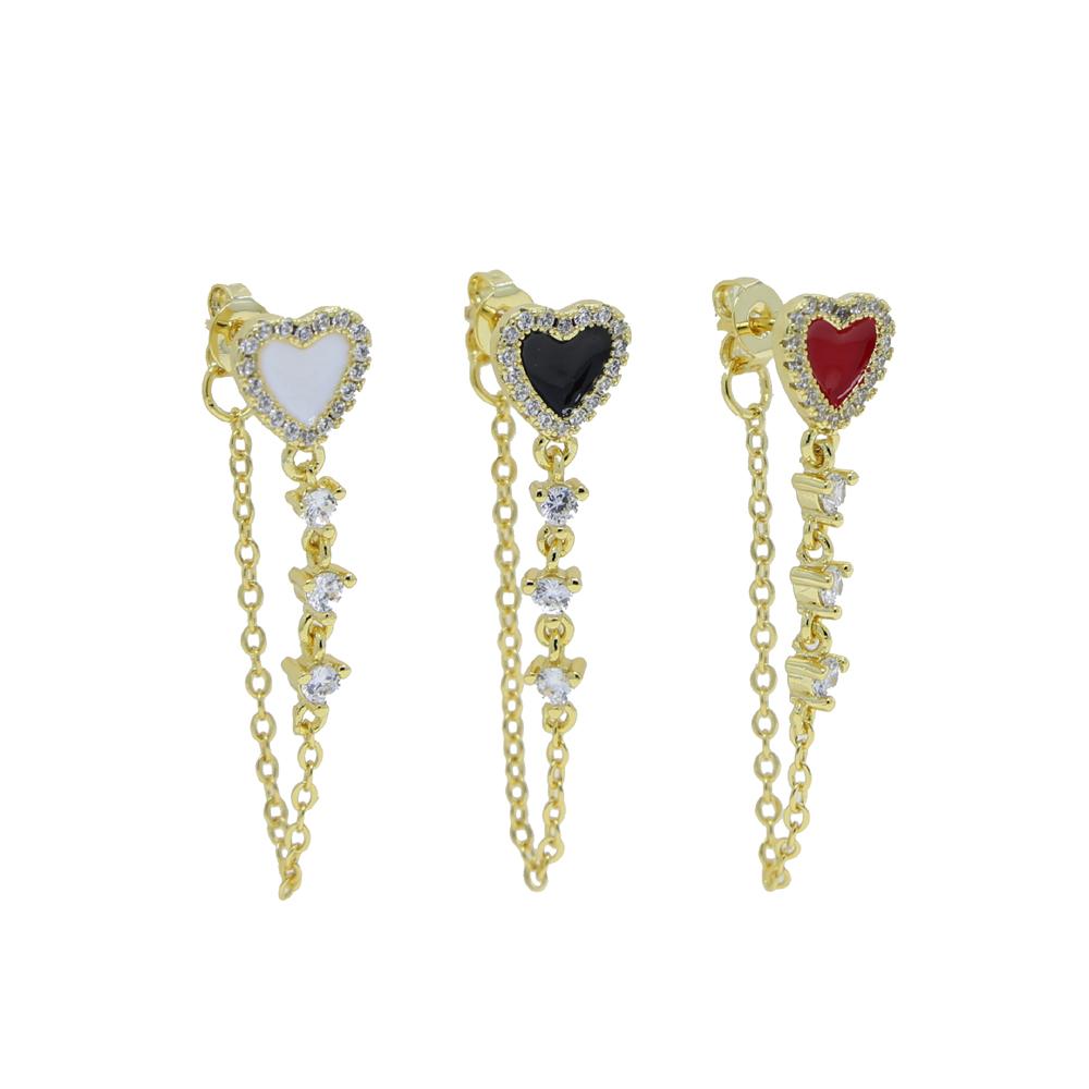 Cute Cubic Zirconia Cz Gold Plated Color Tassle Heart Enamel Earrings For Women Earring Fashion Jewelry
