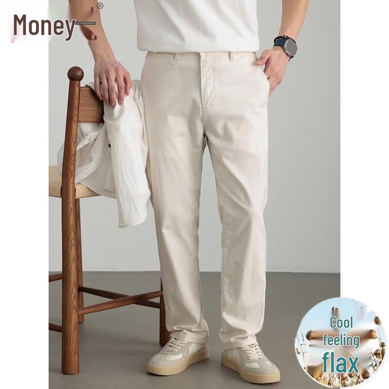 Men s Cotton Linen Blend Casual Trousers 32