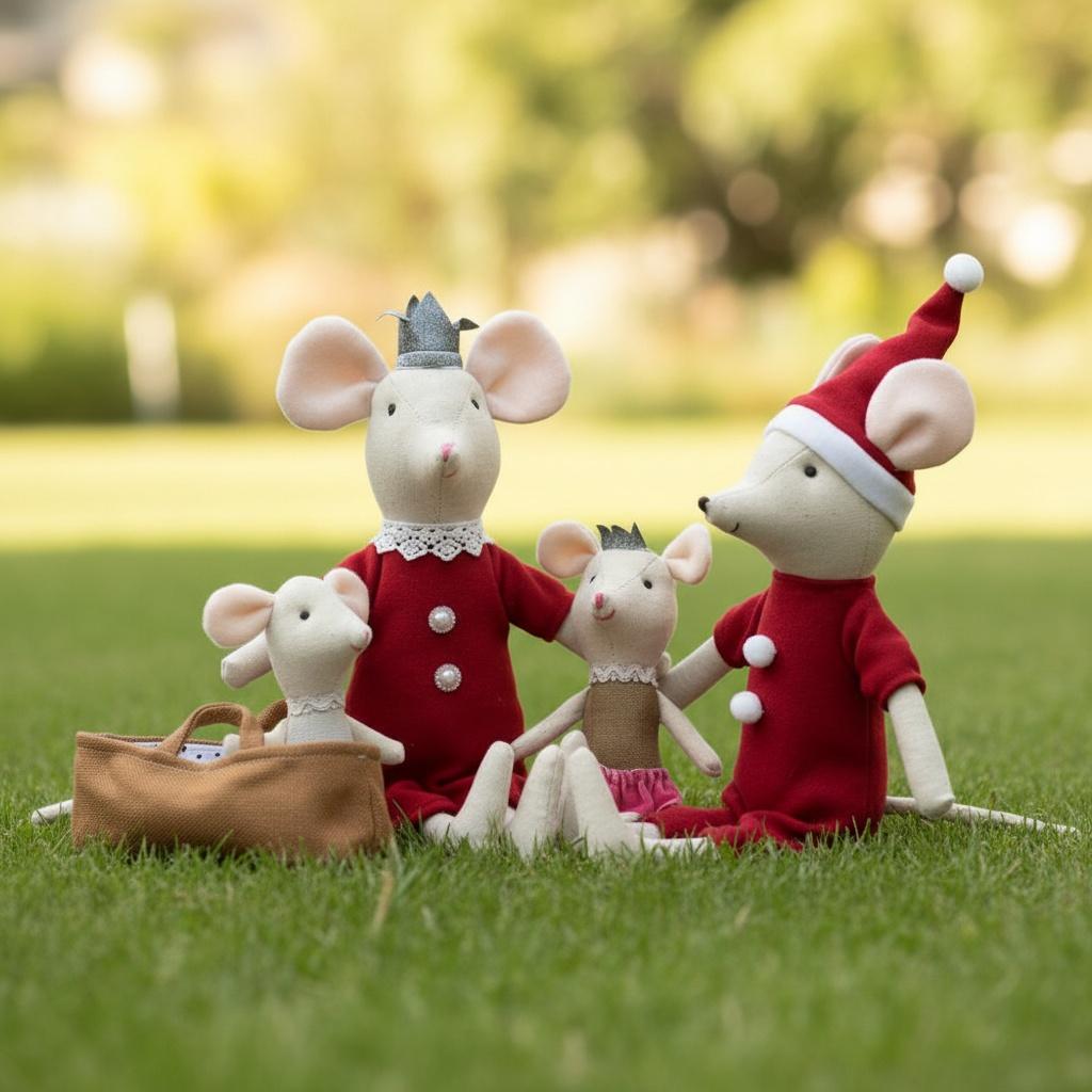 Weihnachtsmäuse Familie Puppenhaus niedliche Stofftiere Puppen Kinder Weihnachtsgeschenke weiche Mäuse Plüschtiere Hochwertige Boxpuppe