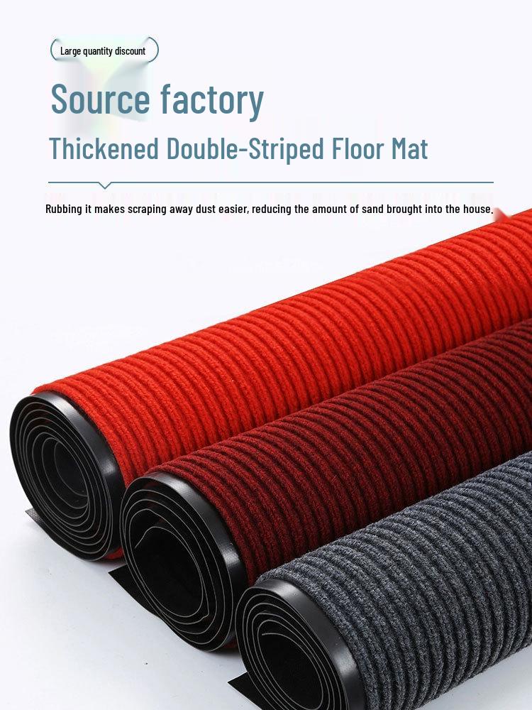 Double Stripe Non-Slip Entrance Mat - Cuttable PVC Flocked Roll with Seven Stripes