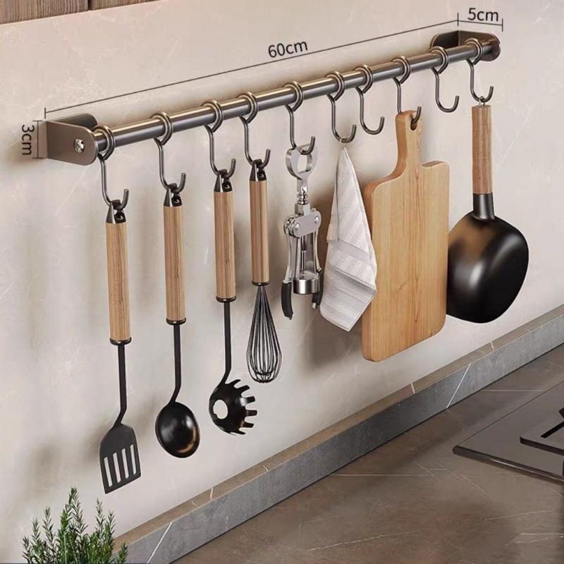 Подвесная кухонная штанга без сверления Многофункциональная вешалка с крючками для ложек и лопаток 1930₽