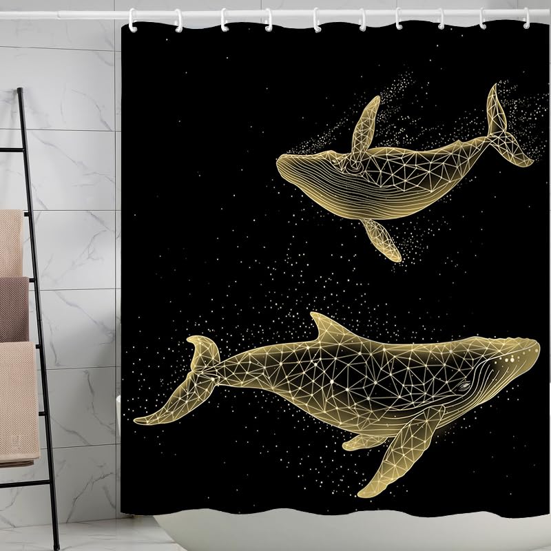 

Instellar Whale Shower Curtain, Black Background Ocean Theme Modern Farmhouse Bathroom Decor, Waterproof Polyester Fabric W60H190(CM)-1 Pcs