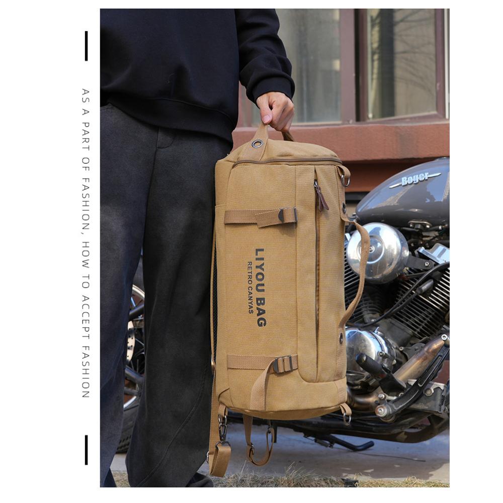Unisex Cylindrical Travel Backpack,durable Nylon Canvas Luggage Bag,casual Duffle Rucksack for Outdoor Trip and Portable Storage Packing